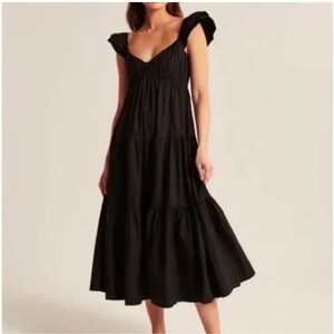 Abercrombie & Fitch Ruffle Sleeve Poplin Midaxi Dress | M